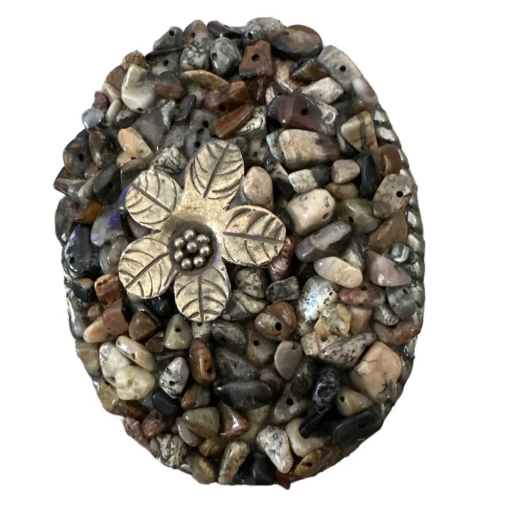 Natural Multi Colored Stones‎ with Metal Flower Accent Belt Buckle